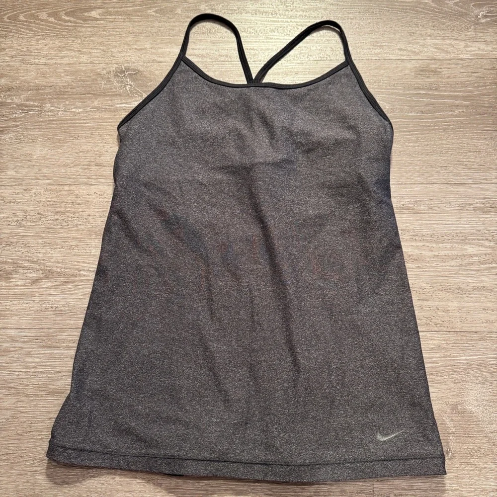 Nike Tank Top Women M Gray Nylon Dri-FIT All Favorite 2-in-1 Racerback Training